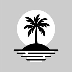  Palm tree on island, vector icon - 700296035