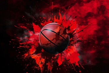 Graphic of basketball on black and red background. Generative AI