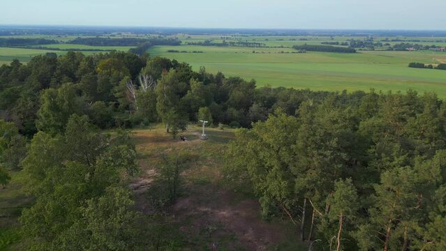  Lilienthal Monument hill summer Germany. Nice aerial top view flight drone