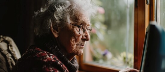 Elderly female using a computer.