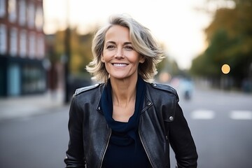 Fototapeta premium Portrait of a beautiful middle-aged woman smiling at the camera
