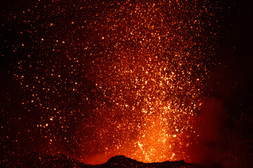 Eruptive vent with lava emis at the top of the Etna volcano