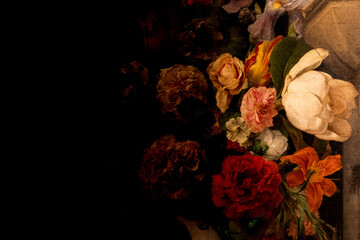Grunge baroque flowers background. Antique design, floral ornament, romantic