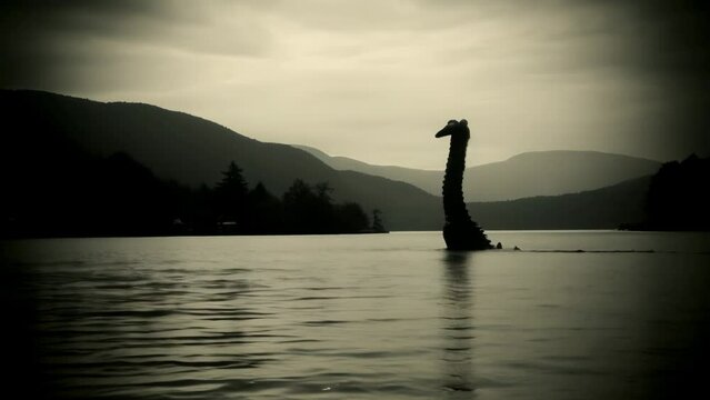Loch Ness monster illustration vintage found footage animation