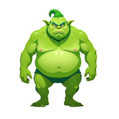 Fototapeta premium Vector big fat evil green gremlin troll on transparent background, AI generated