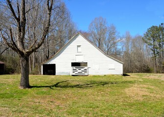 White barn shed at farm rural Georgia, USA.