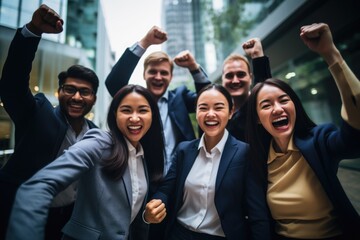 Triumphant Business Team Celebrating Success in the City