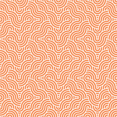 Seamless abstract geometric orange japanese overlapping circles lines and waves pattern