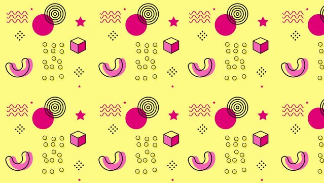 Memphis abstract colorful geometric figures vintage background 4K