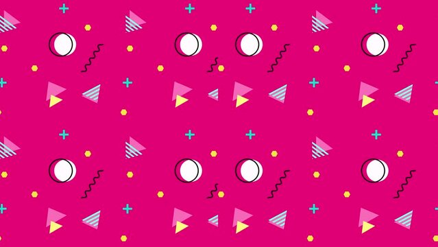 Memphis abstract colorful geometric figures vintage background 4K