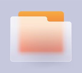 Glass folder icon. Glass morphism style documents folder vector symbol