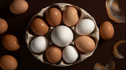 Contrasting white egg in brown egg carton