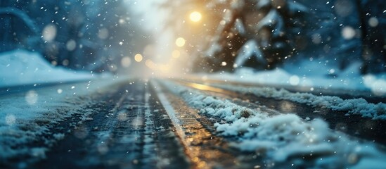 Snow and ice increase drifting while driving in winter. - obrazy, fototapety, plakaty