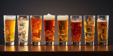Different types of beer in glasses on the table