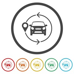 Car sharing icon. Set icons in color circle buttons