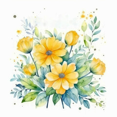 Watercolor spring card with space for text. Hand drawn style