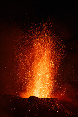 Eruptive vent with lava emis at the top of the Etna volcano