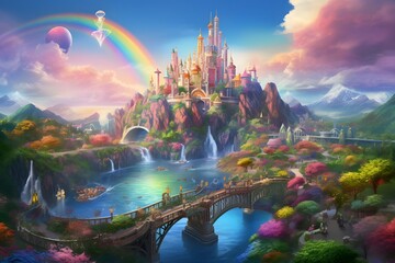 Beautiful panoramic view of the city with the rainbow over the river - Powered by Adobe
