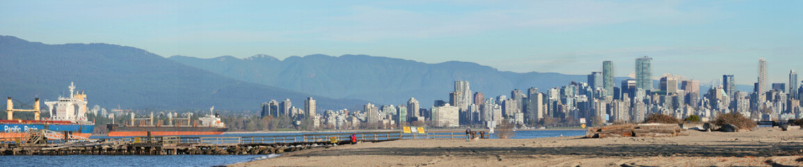Panorama of the Vancouver skyline as seen from Jericho Beach during a fall season in British...