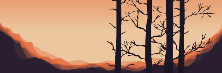 silhouette of tree branch with sunset landscape vector illustration good for wallpaper, background, banner, backdrop, halloween and design template	