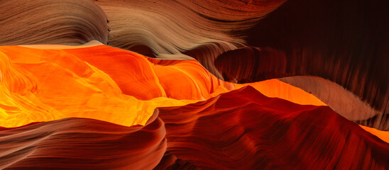 panoramic and glowing rocks in Canyon Antelope, arizona. abstract background