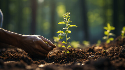 Fototapeta premium hands planting a small tree