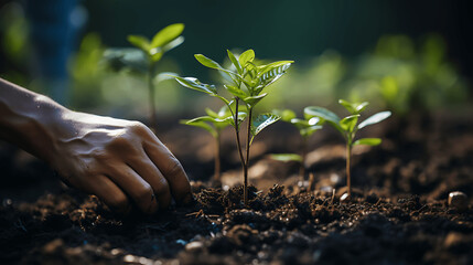 Fototapeta premium hands planting a small tree