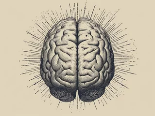 Foto op Canvas Human brain with sunburst. Hand drawn engraved style illustration for t-shirt, tattoo, emblem and other design. Generative AI © Alex