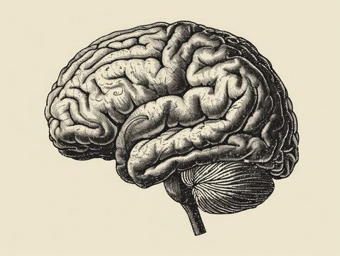 Human brain. hand drawn illustration. Engraving style. Generative AI