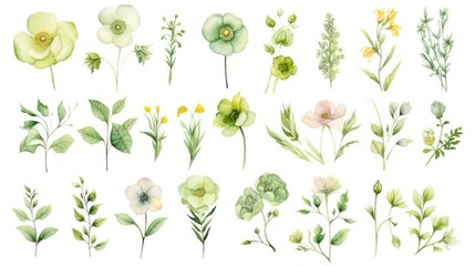  a set of watercolor flowers and leaves on a white background stock photo - budget - free flowers and leaves on a white background.