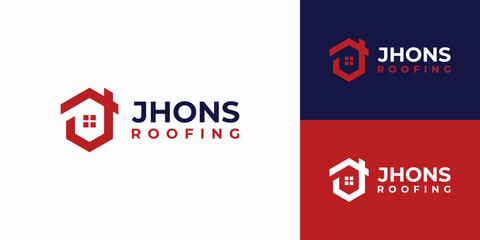 Letter J house roof building logo design - obrazy, fototapety, plakaty