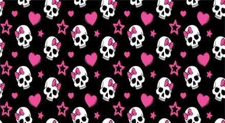 cute skulls on black background pattern
