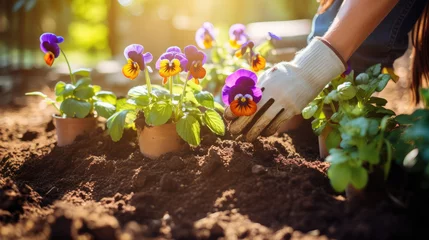  Gardening - Planting A Pansy In Sunny Garden © PNG