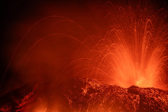 Eruptive vent with lava emis at the top of the Etna volcano
