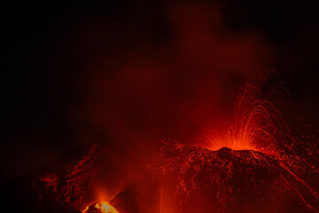 Eruptive vent with lava emis at the top of the Etna volcano
