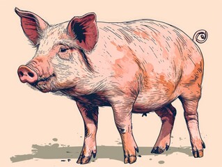 Pig. Hand drawn vector illustration of a pig. Farm animal. Generative AI