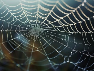 spider web with dew drops close-up, shallow depth of field Generative AI