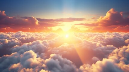  the sun shines brightly through the clouds in this view of the sun setting over the clouds in the sky. - obrazy, fototapety, plakaty