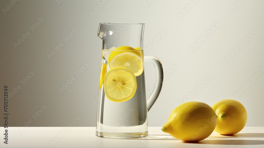 Aufkleber a pitcher of water with lemons and a pitcher of water with two lemons on the side of the pitcher.