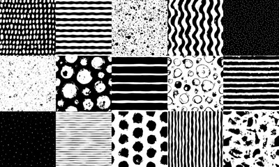 Dots and lines seamless texture pattern set, abstract vector backgrounds