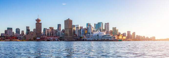 Fototapeta na wymiar Canada Place and Downtown City Buildings in Coal Harbour, Vancouver, BC, Canada