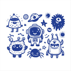 vector funny monster hand drawn doodle set