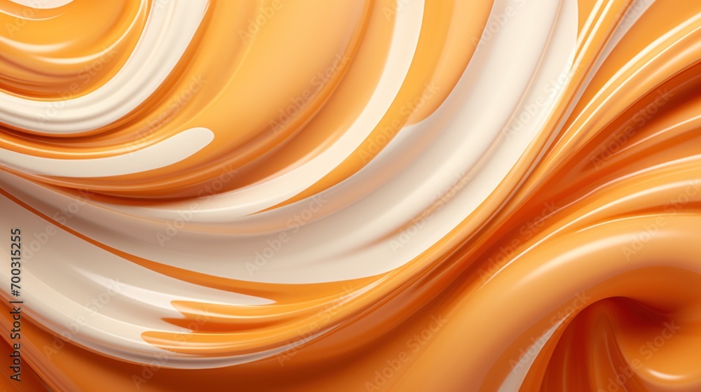 Poster an abstract orange and white background with swirls and waves in the center of the image and the cen