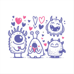 vector funny monster hand drawn doodle set