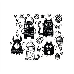 vector funny monster hand drawn doodle set