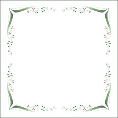 Green botanical frame with tropical leaves in jungles and pink flowers, decorative corners for greeting cards, banners, business cards, invitations, menus. Isolated vector illustration.	