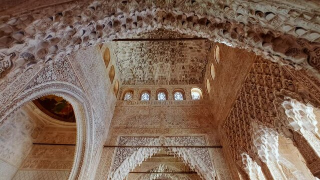 The Alhambra Palace - Spectacular muqarna-decorated ceiling of the Hall of the Kings Nasrid Palace, Granada, Andalucia, Spain