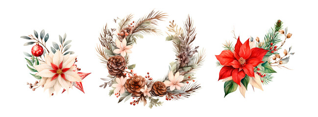 Watercolor 3 set of flower wreaths with neutral flowers and leaves. 