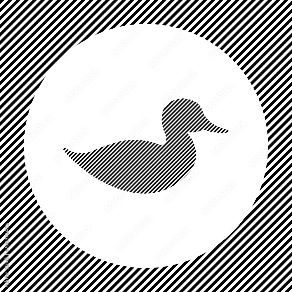 Poster a large duck symbol in the center as a hatch of black lines on a white circle. interlaced effect. se