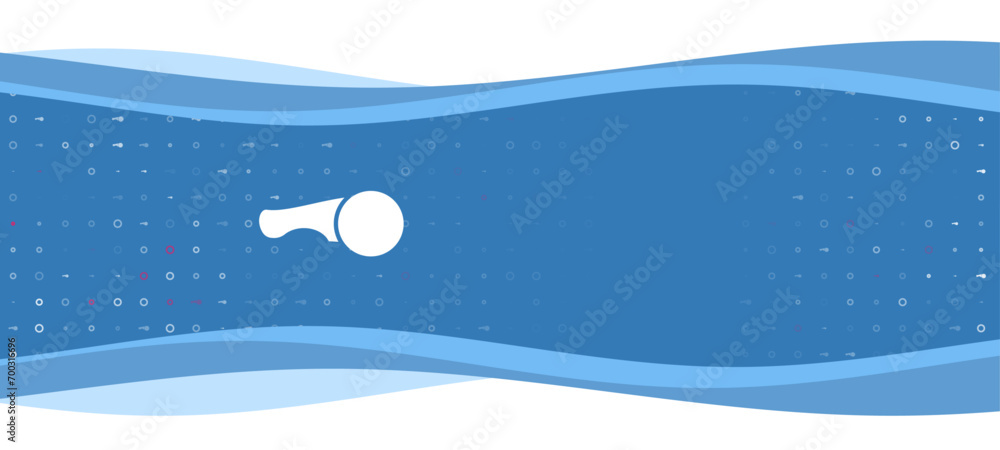 Poster blue wavy banner with a white angle grinder symbol on the left. on the background there are small wh